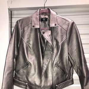 “G” by Guliana Rancic Gunmetal Motto Jacket